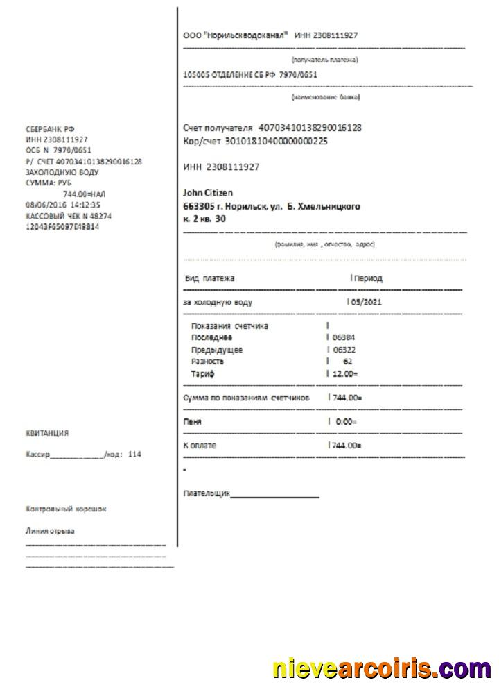Russia water utility bill